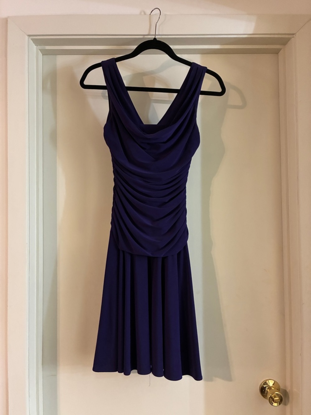 Dressbarn Purple Draped Ruched Midi Dress